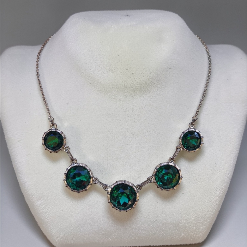 Gerard Yosca Green Headlight Rhinestone Necklace